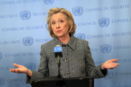 Hillary Clinton held a press conference at the United Nations in New York which included answering questions about her controversial email scandal (Image Credit: Steve Sands/WireImage).